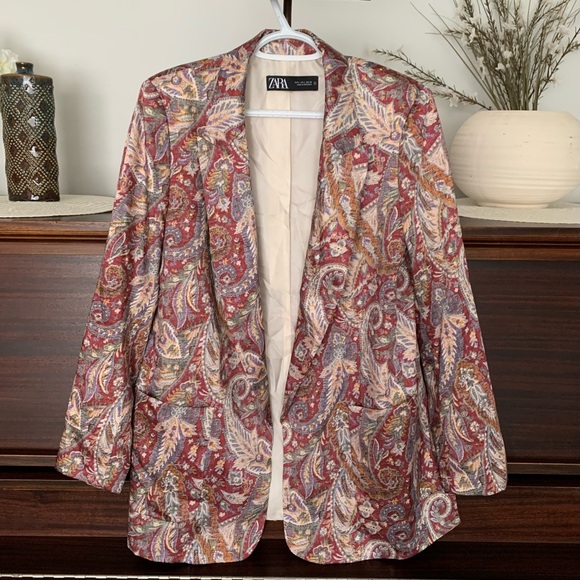 Zara Women's Open Front Paisley Print Blazer, Size Large - Picture 2 of 14